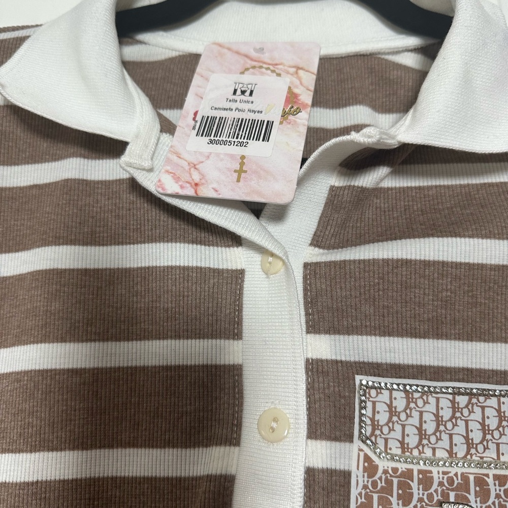 Brown and White Striped Blouse - Picture 4 of 8